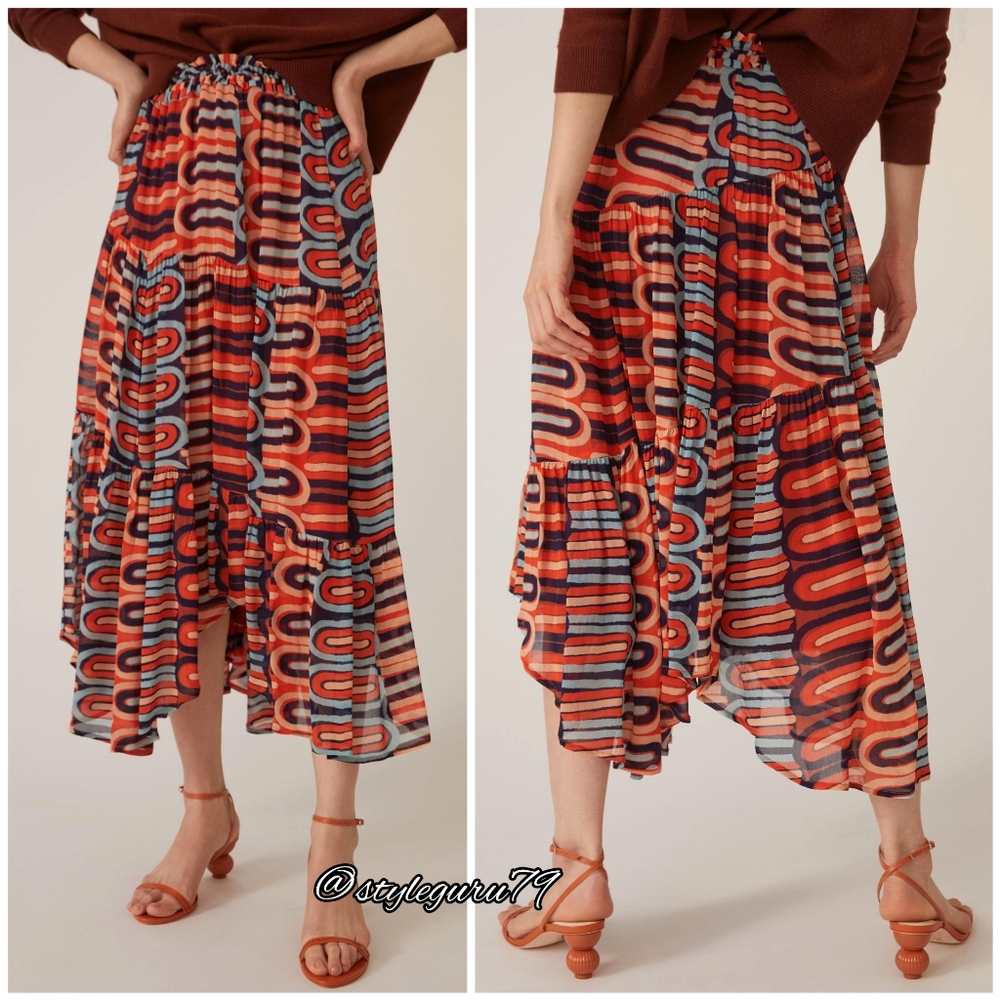 NWT, Anthropologie, FLOWY ABSTRACT MIDI SKIRT - Picture 2 of 2